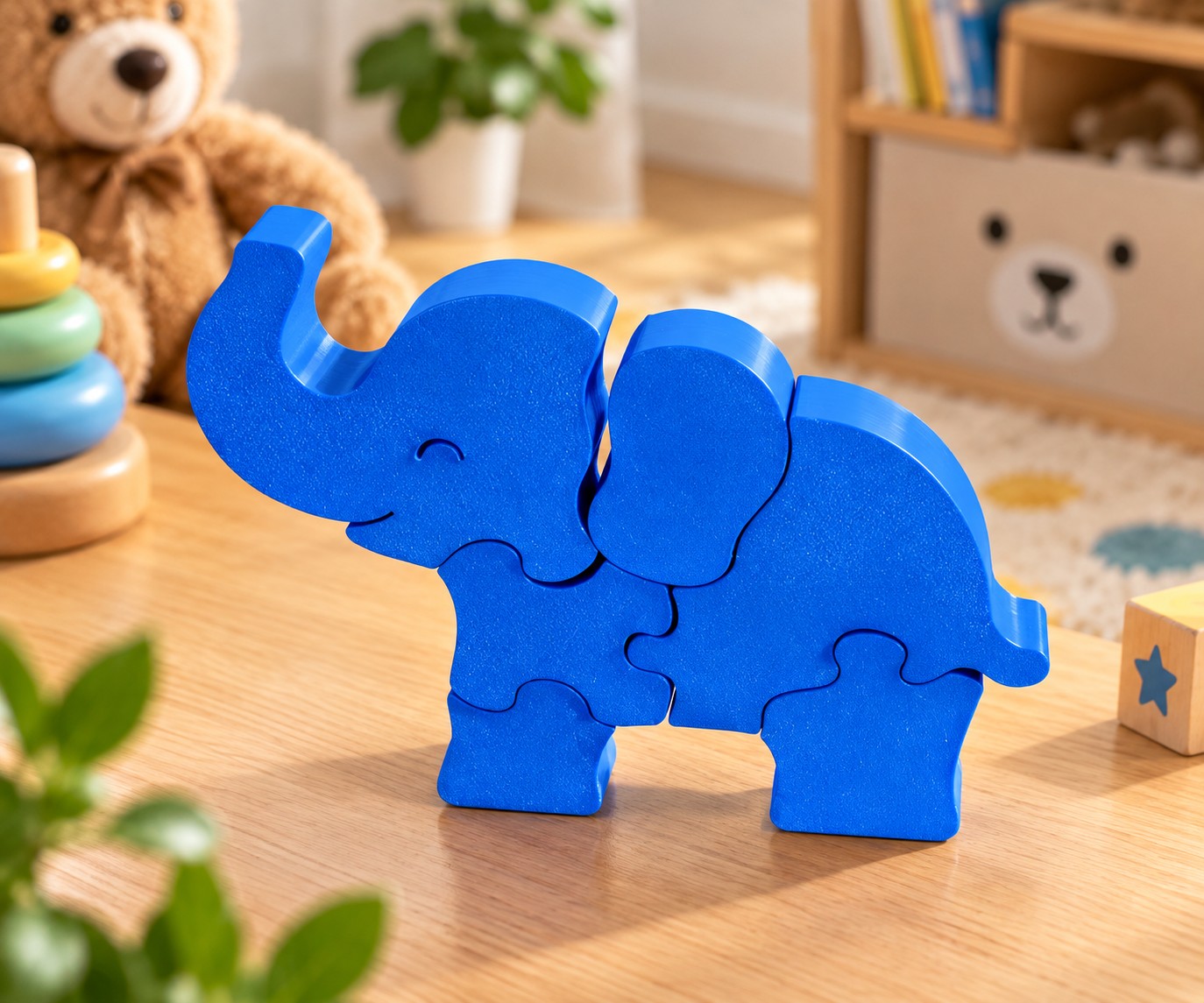Quebra-cabeça 3D de elefante em azul